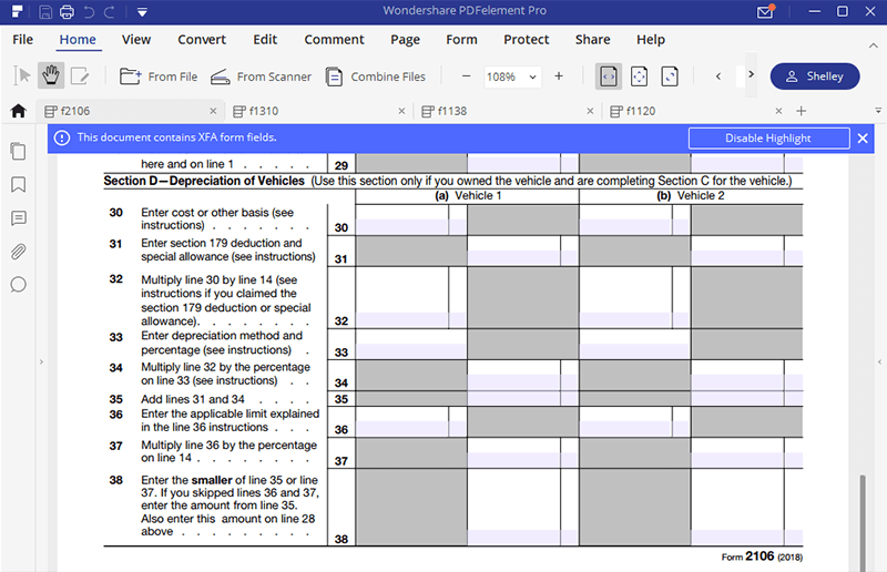 Form 2106 Adjustments Worksheets