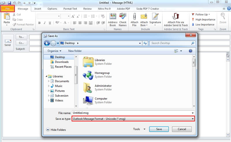download email as pdf outlook