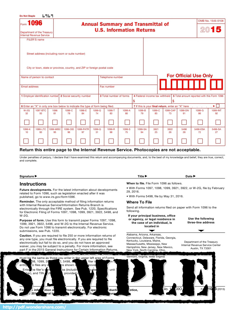 IRS 1096 Form - Download, Create, Edit, Fill and Print