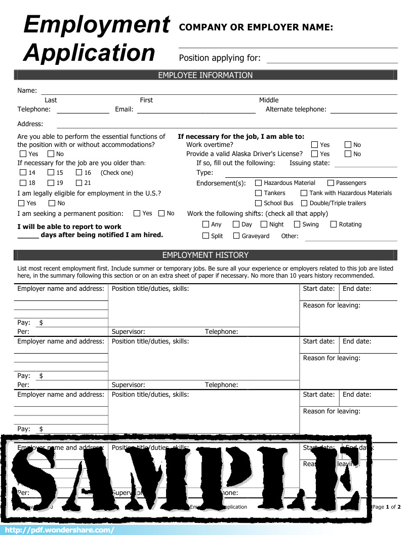 application employment template