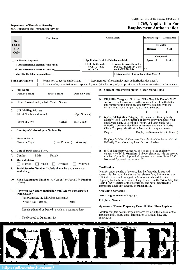 job application / I-765 template