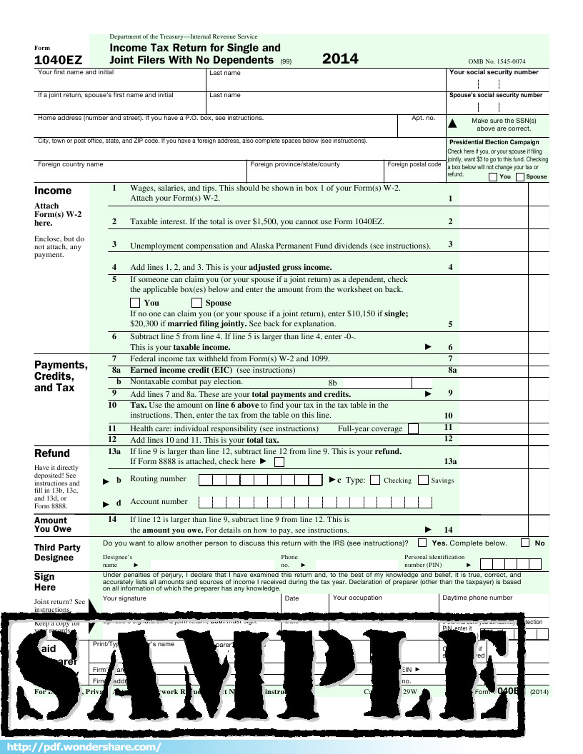 1040EZ Free Download Create Edit Fill And Print PDF