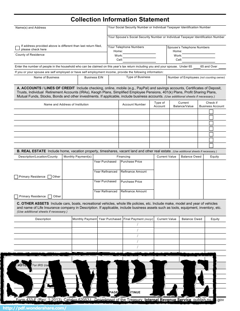 Form 433-F template