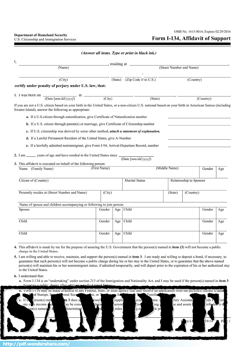 I-134 Sample Filled Form 2025 - Natka Vitoria