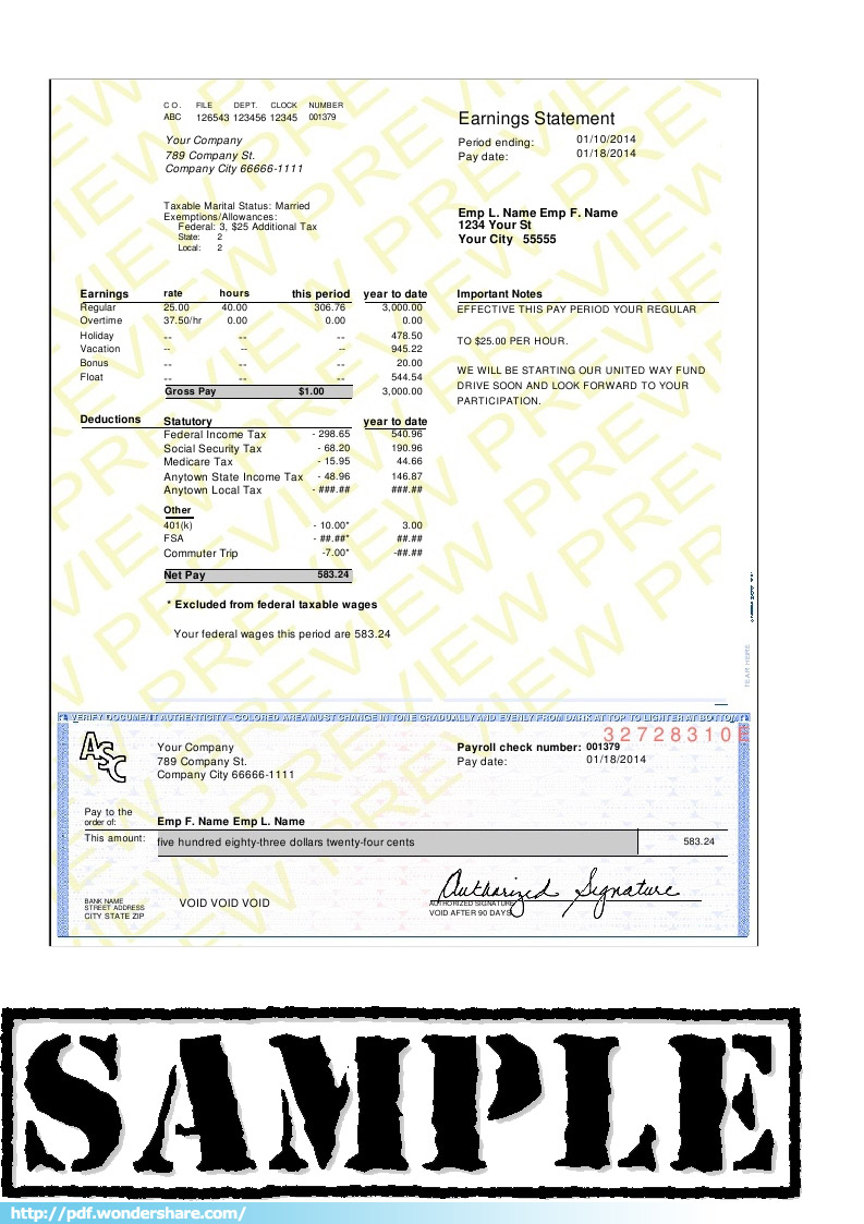 Check Stub - Free Download, Create, Edit, Fill and Print PDF Templates