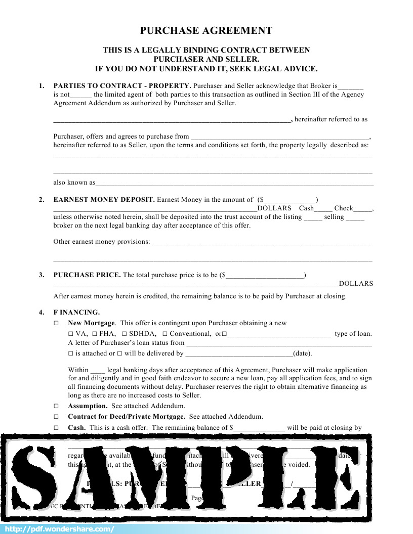 purchase agreement template