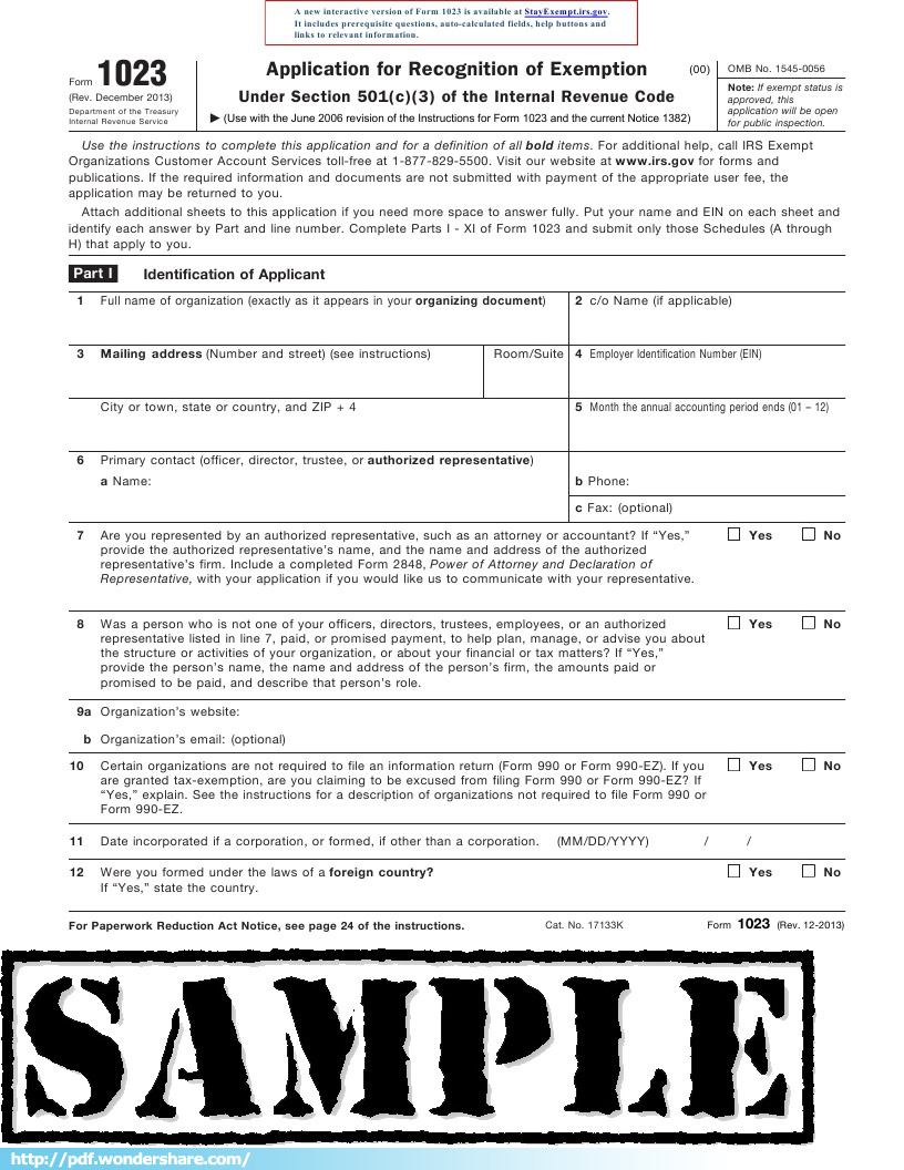 form 1023 template