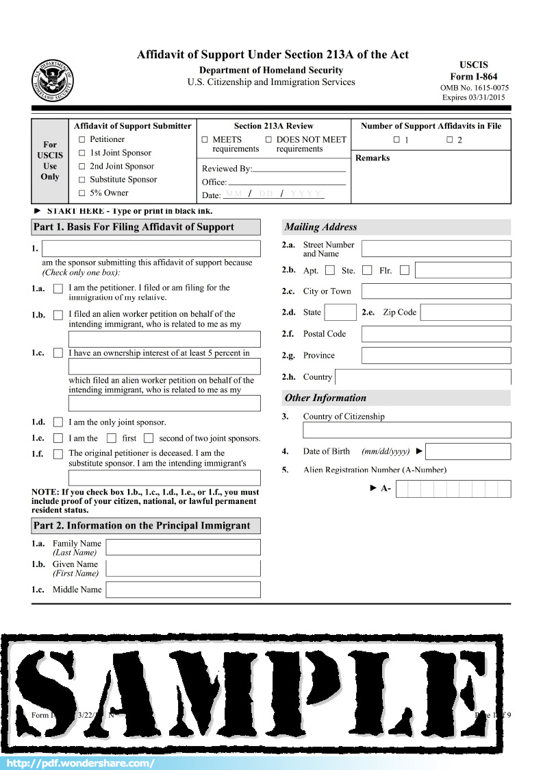 I 864 Form Pdf Fillable Printable Forms Free Online