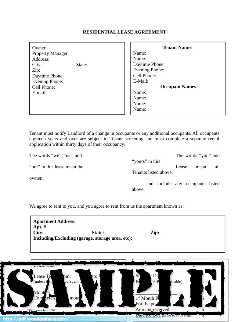 rental lease template