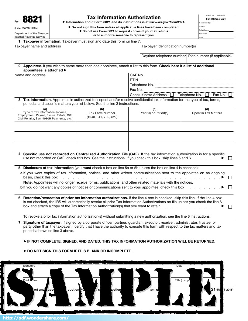 IRS Form 8821 Free Download Create Edit Fill And Print