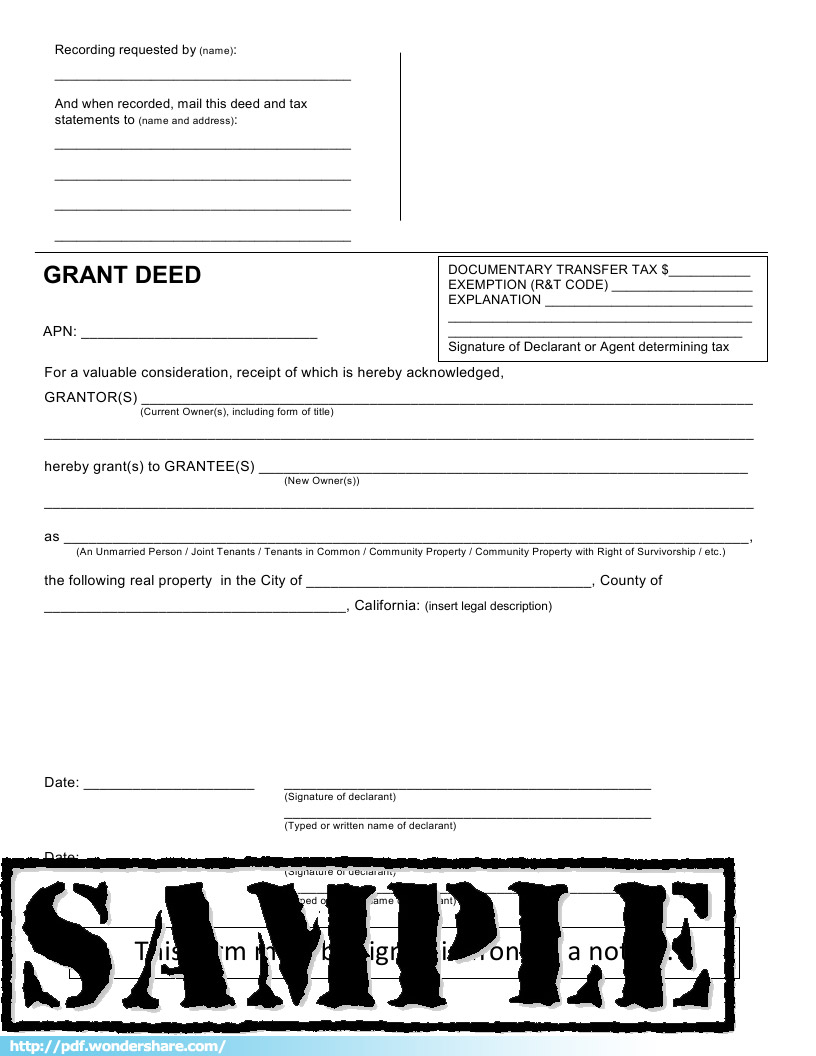 Grant Deed Free Download Create Edit Print PDF Templates