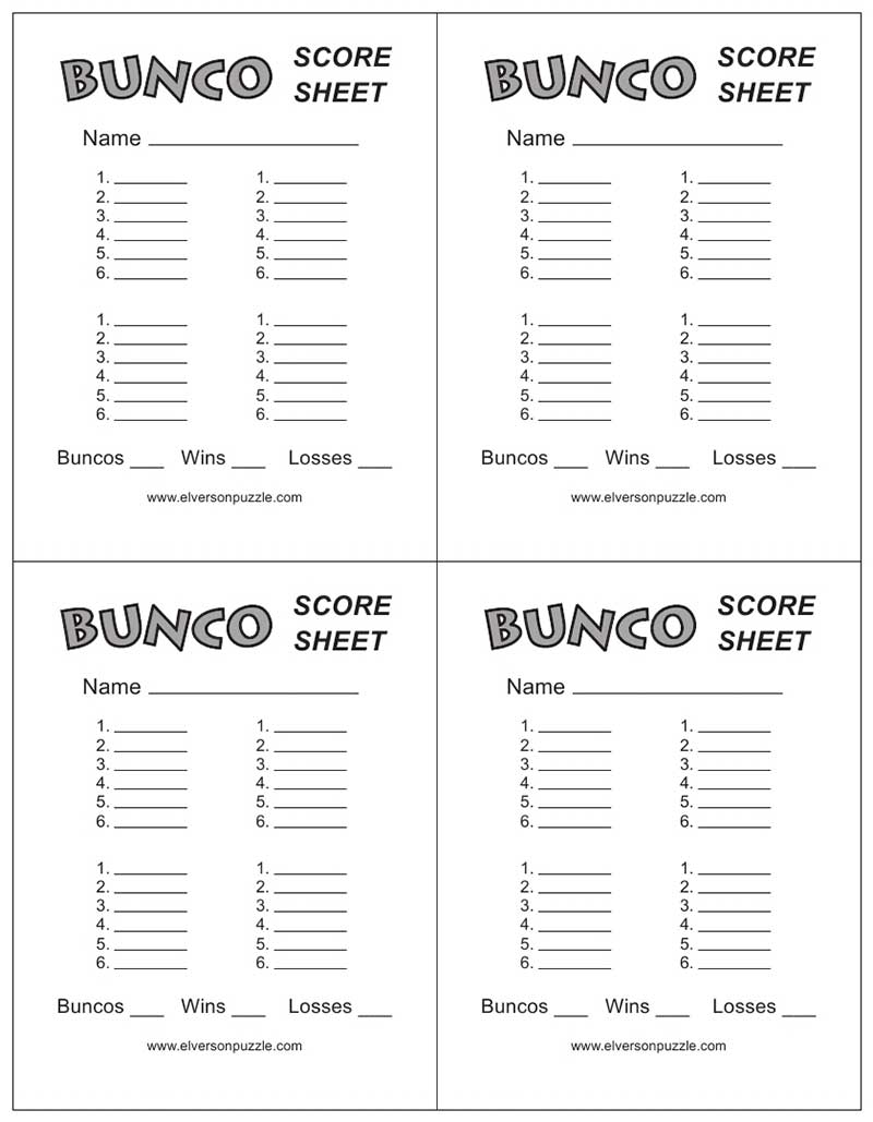 Free Bunco Score Sheets Printable