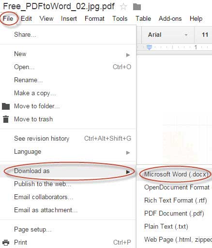 convet pdf to word with google