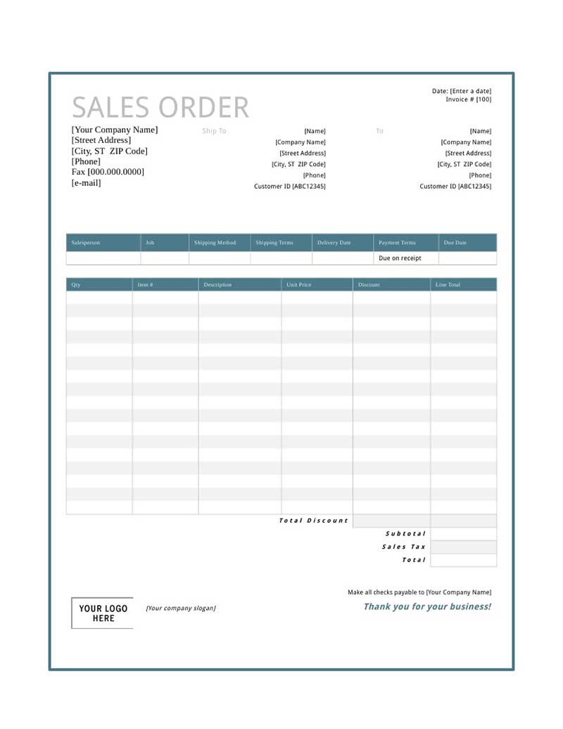 Sales Order Form Template Free 2086