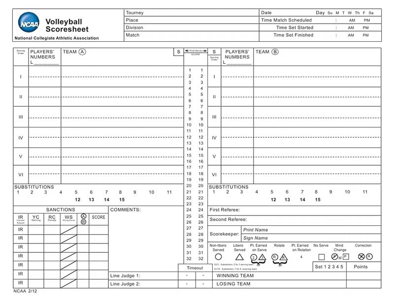 Cif Volleyball Lineup Sheet Printable 8764