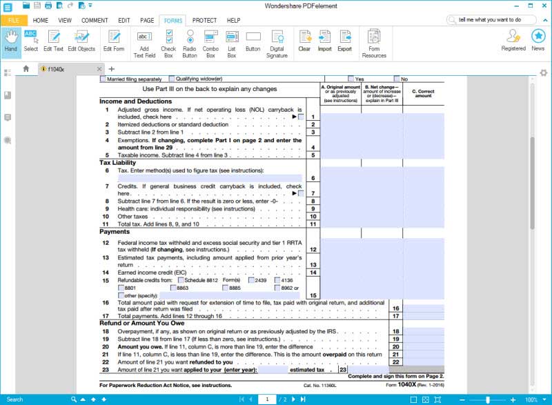 Irs Form 1040x Fill It To Amend Your Income Tax Return 0342