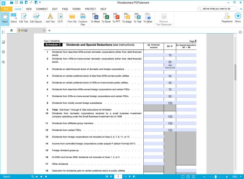 refund for tax form deposit direct IRS with Form Complete Wondershare 1120: this PDFelement Form