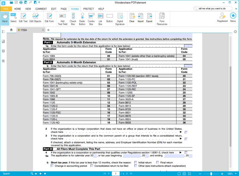 Instructions For How To Fill In IRS Form 7004