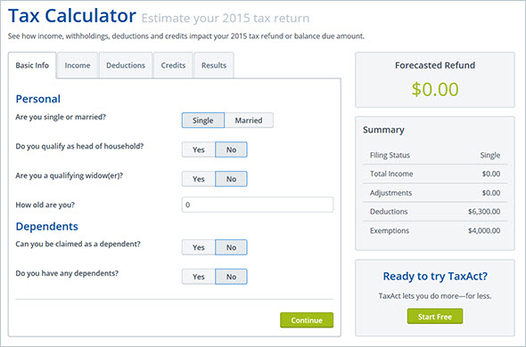 taxact tax calculator