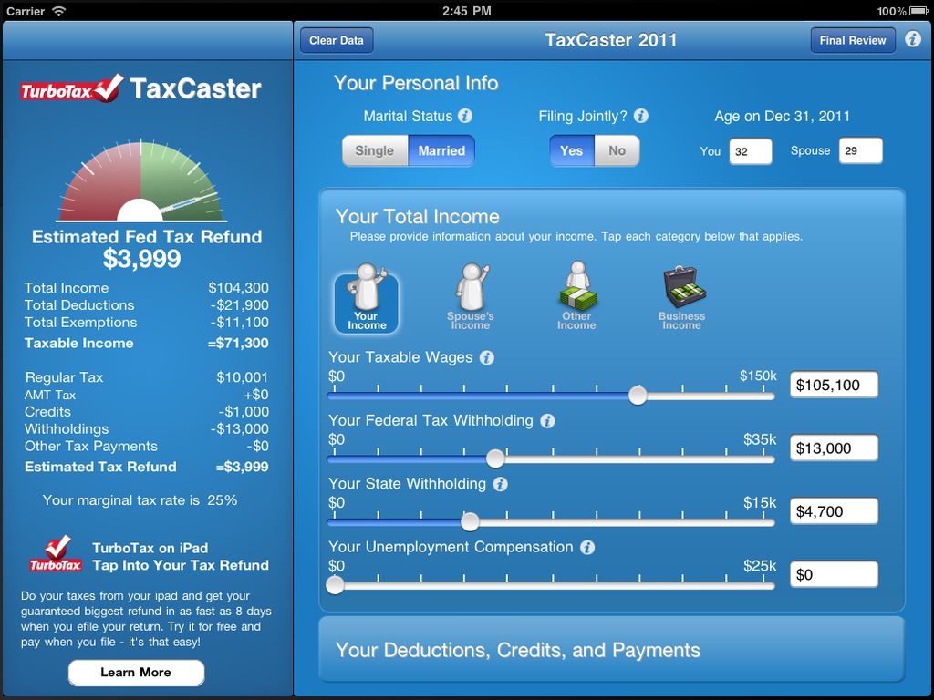 turbotax calculator app