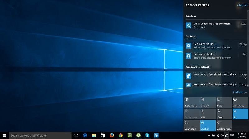 windows 10 notifications panel