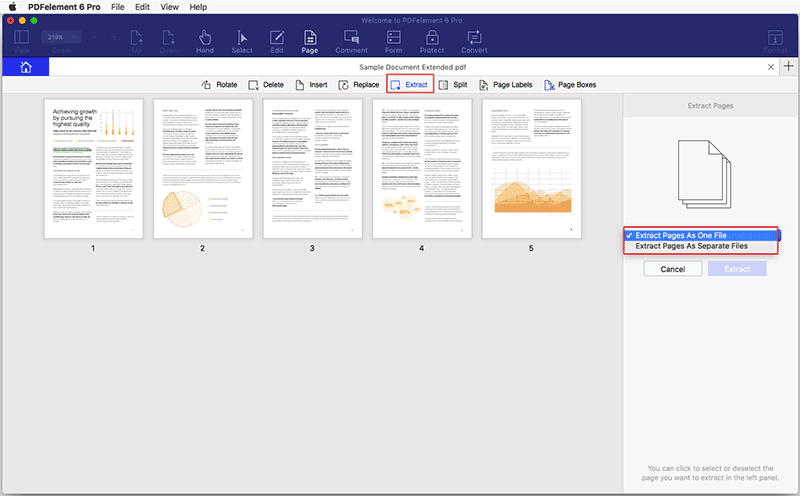 extract pages in pdfpenpro