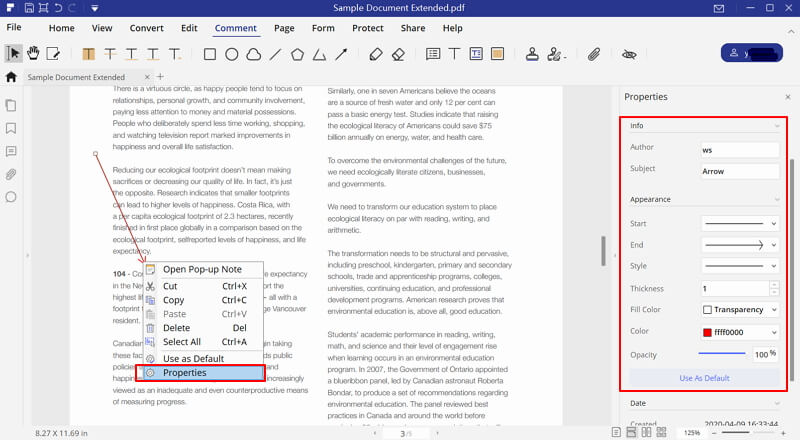 insert arrow in pdf