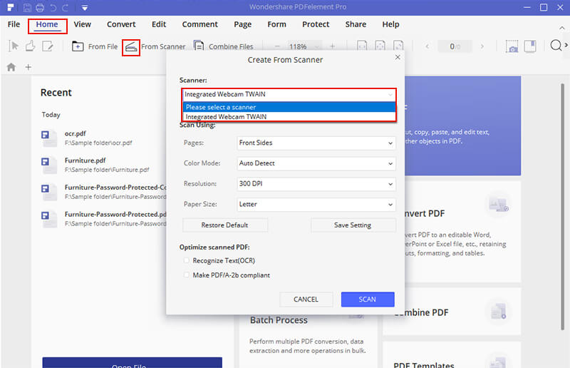 scanning multiple pages into one pdf