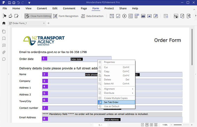 set tab order