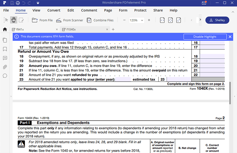 Fillable Online Irs Form 1040x Printable Forms Free Online