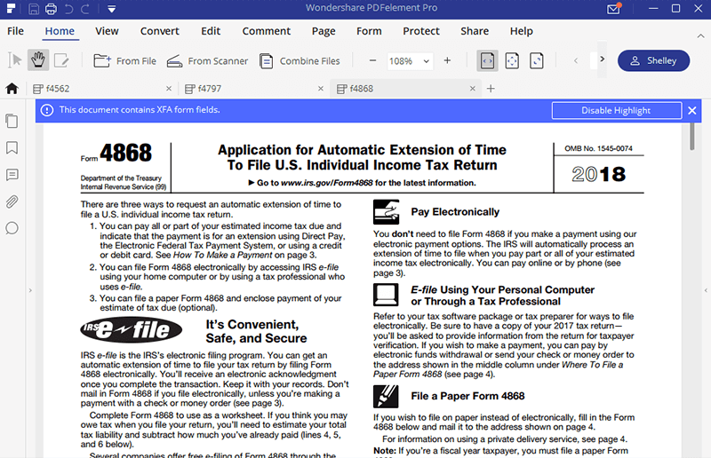 Printable Irs Form 4868