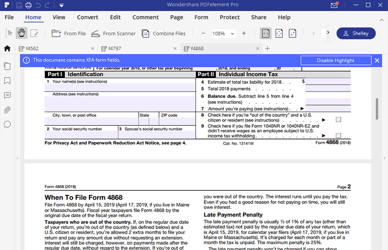 IRS Form 4868- Fill it Right to File Tax Form