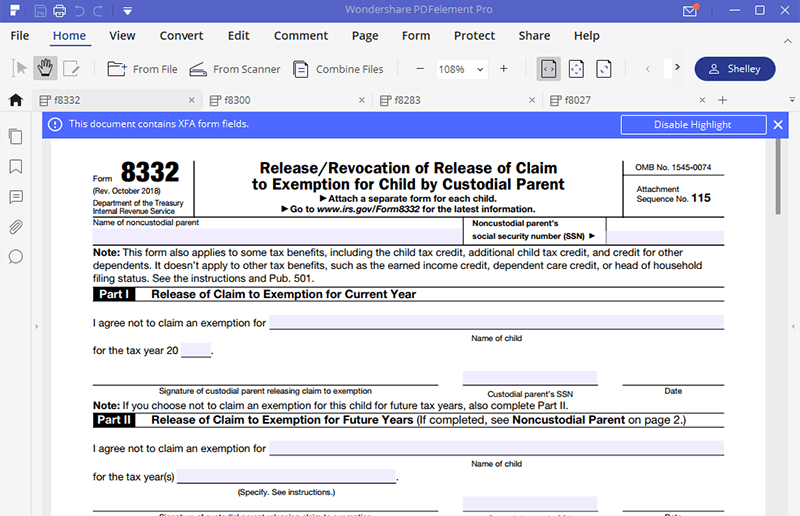 Irs Form 8332 Printable