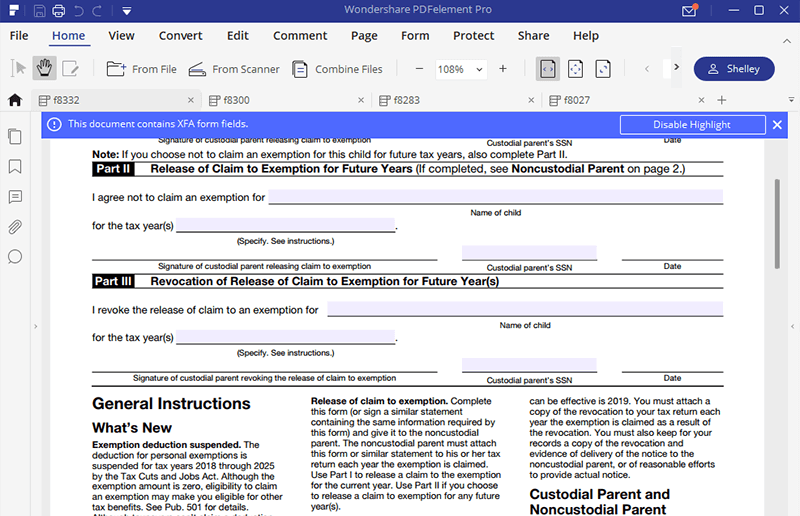 IRS Form 8332 Fill it with the Best PDF Form Filler