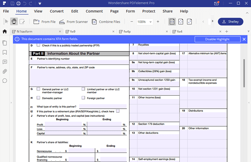 sample k1 tax form