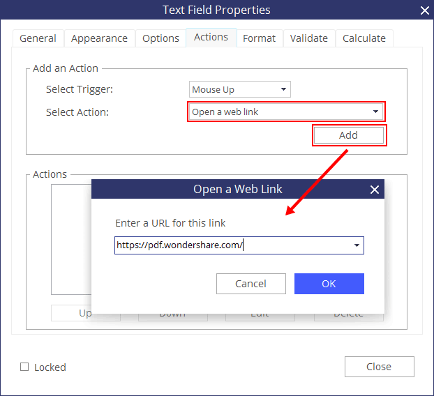 field actions on windows