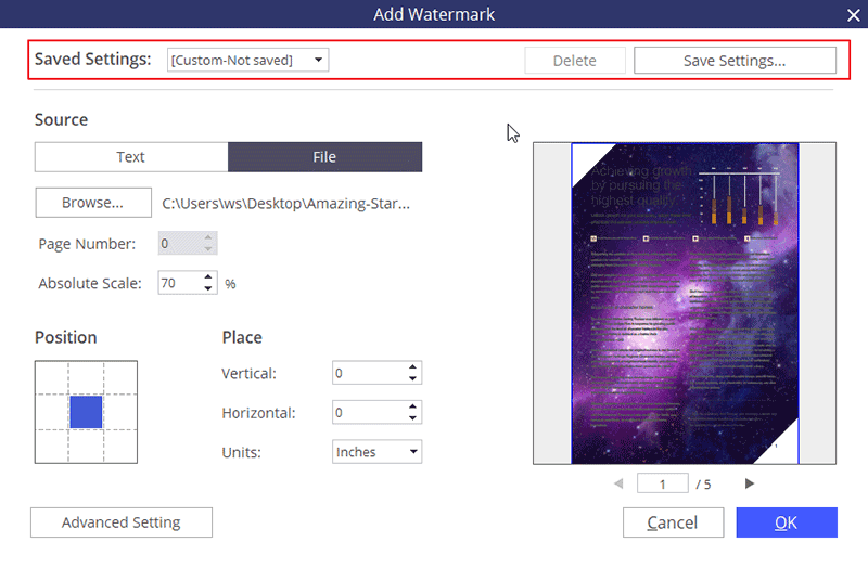 saved setting