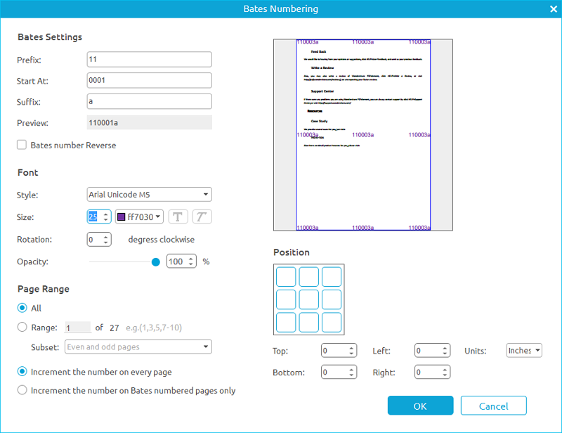 bates number setting