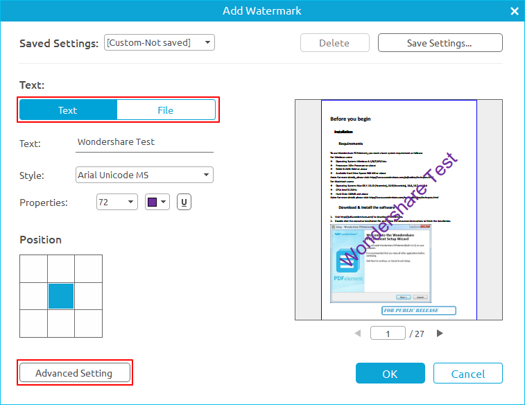 watermark settings