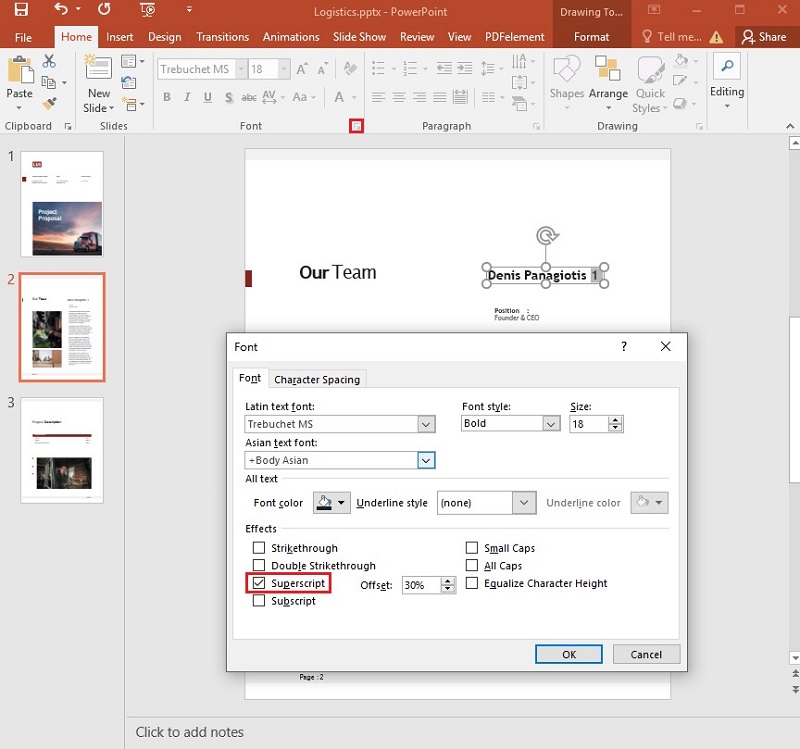 superscript in powerpoint equation editor