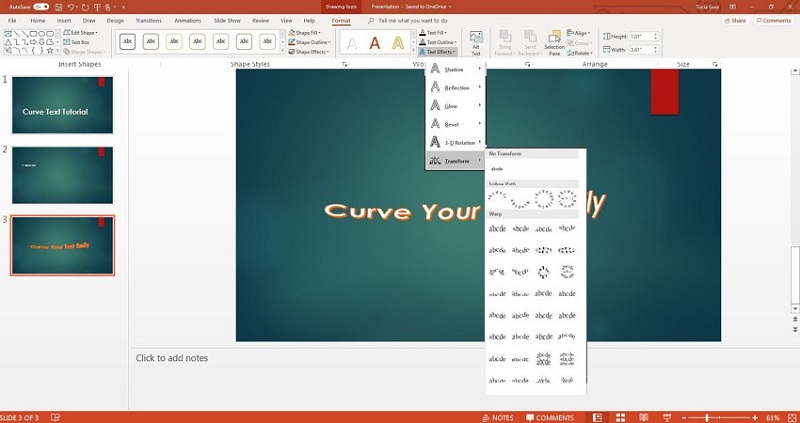 curve text in powerpoint for mac 2017