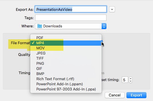 how to save a powerpoint for mac as a video
