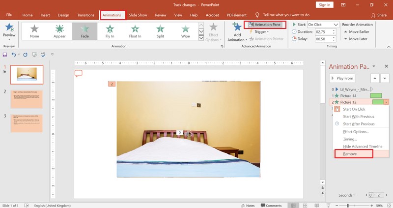 how to remove animation in microsoft powerpoint mac