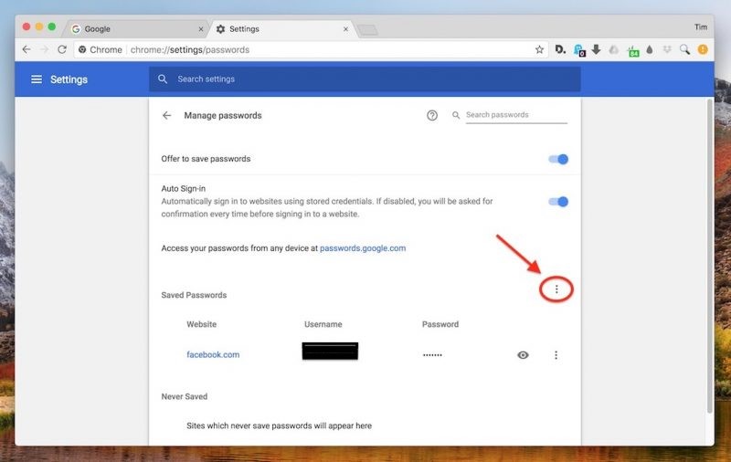 import google chrome passwords to 1password