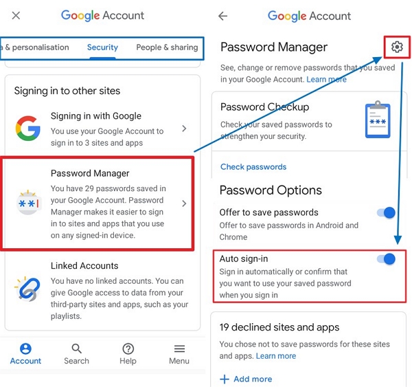 how to find saved passwords on google apps