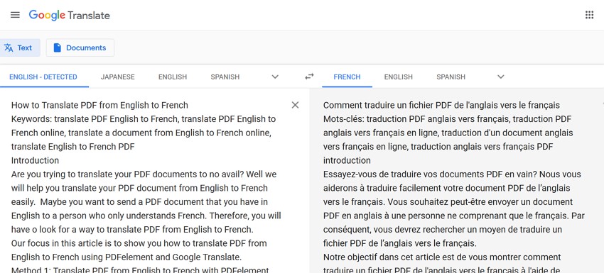 google translation english french