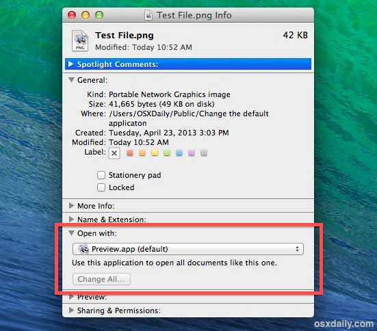 change the default program for extnsions in mac