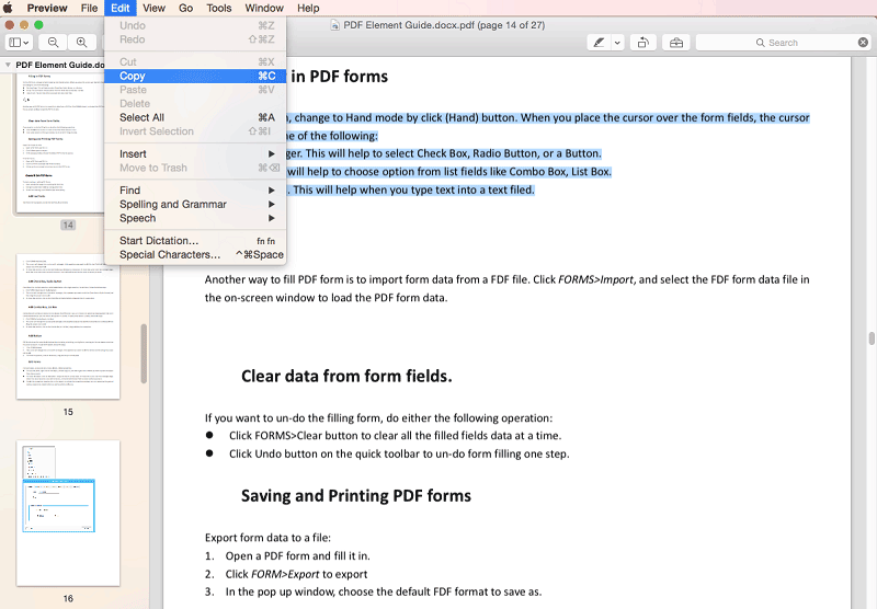 copy text from pdf with preview on mac el capitan