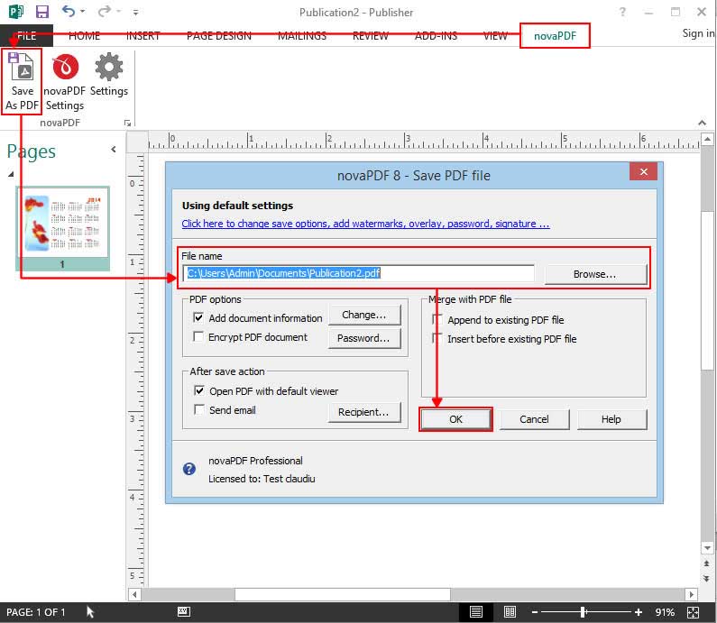 how to convert a file from publister to pdf