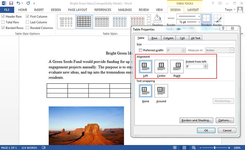 word document table cell formatting